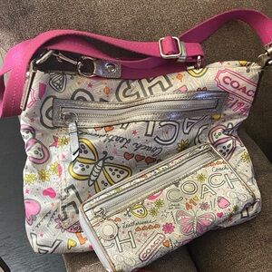 Coach Pink and Cream Graphic Shoulder Bag Set